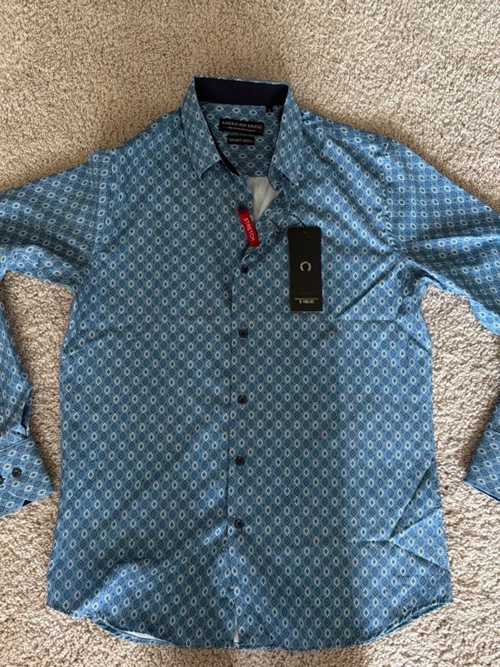American Bleecker Blue Geometric Casual Button-Down Shirt